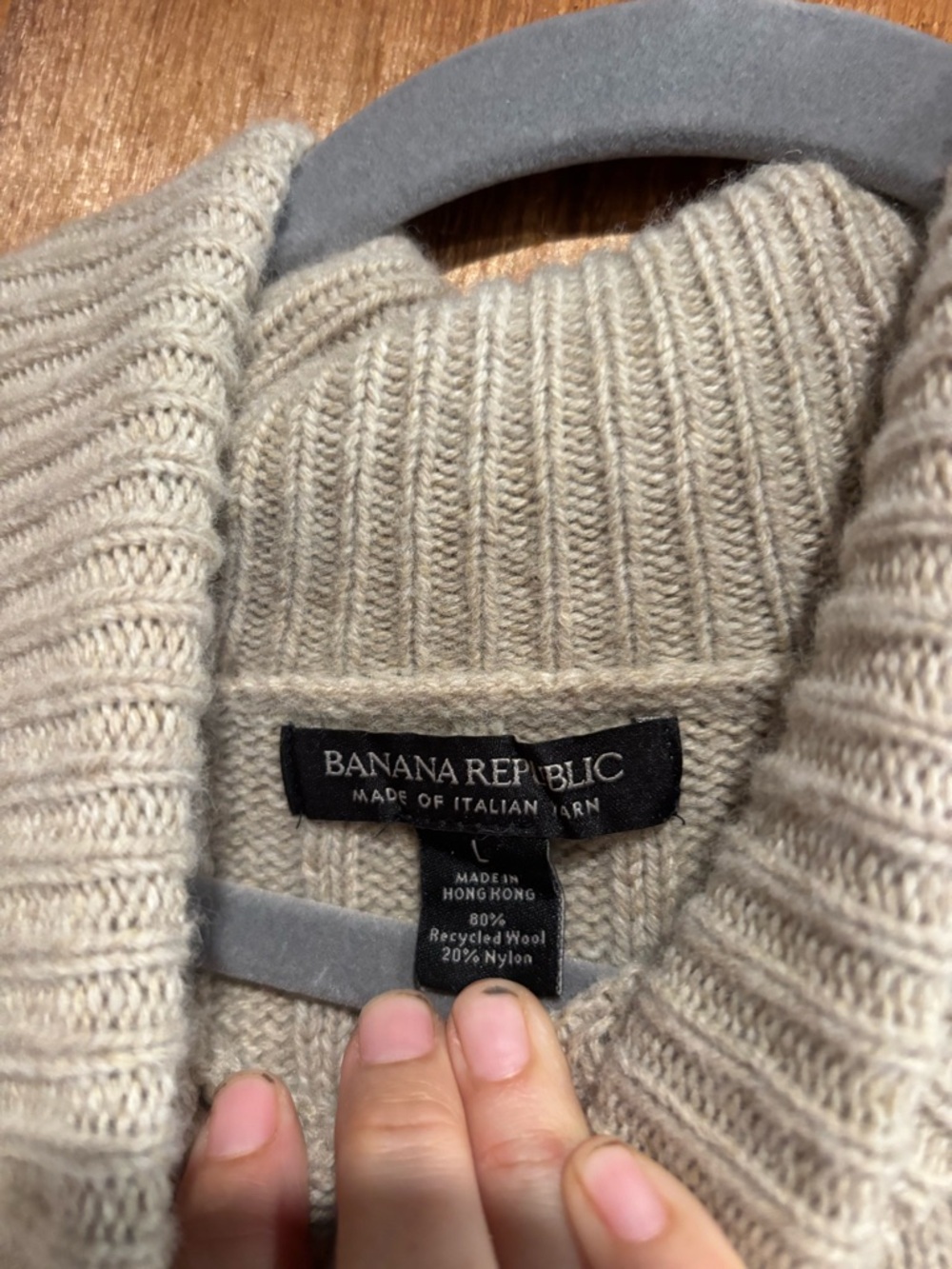 Banana Republic Wool Cable Knit Turtleneck Oversized Sweater Oatmeal Large - Picture 4 of 6